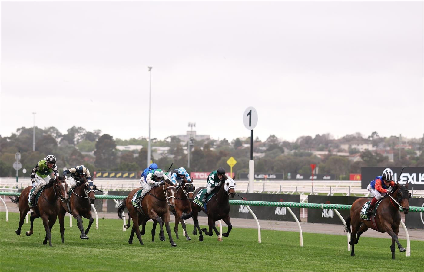 MELBOURNE, AUSTRALIA - OCTOBER 03: Craig Williams rides #14 Miss Waititi to win race 3, the Howden Super Impose Stakes during Turnbull Stakes Day at Flemington Racecourse on October 03, 2026 in Melbourne, Australia. (Photo by Robert Cianflone/Getty Images)