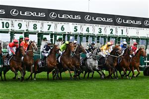 MELBOURNE, AUSTRALIA - OCTOBER 03: Jabez Johnstone riding Mr Monaco (L) jumps out of barriers before winning race 7, the The Lexus Bart Cummings during Turnbull Stakes Day at Flemington Racecourse on October 03, 2026 in Melbourne, Australia. (Photo by Vince Caligiuri/Getty Images)