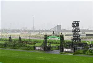 MELBOURNE, AUSTRALIA - OCTOBER 03: Rain is seen ahead of  Turnbull Stakes Day at Flemington Racecourse on October 03, 2026 in Melbourne, Australia. (Photo by Vince Caligiuri/Getty Images)