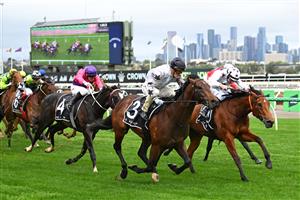 MELBOURNE, AUSTRALIA - OCTOBER 03: Mark Zahra riding The Next Episode defeats Damian Lane riding Natural Fling in race 6, the Asahi Super Dry Danehill Stakes  during Turnbull Stakes Day at Flemington Racecourse on October 03, 2026 in Melbourne, Australia. (Photo by Vince Caligiuri/Getty Images)