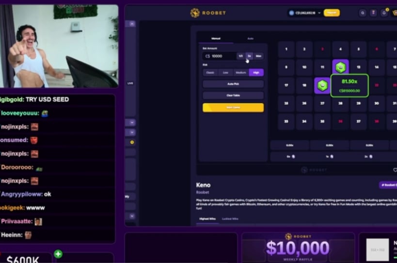 Cabrzy 815K Roobet Keno Win