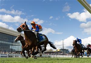MELBOURNE, AUSTRALIA - OCTOBER 11: Damian Lane riding Autumn Boy winning Race 8, the Sportsbet Caulfield Guineas during Melbourne Racing at Caulfield Racecourse on October 11, 2025 in Melbourne, Australia. (Photo by Vince Caligiuri/Getty Images)