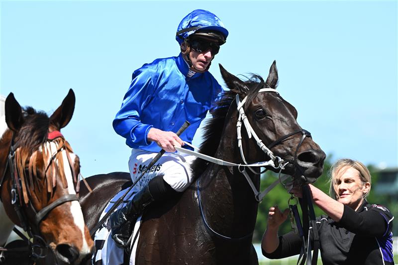 MELBOURNE, AUSTRALIA - OCTOBER 10: James McDonald riding Sequinned after winning race 2, the Thoroughbred Club Of Australia Plate during Melbourne Racing at Caulfield Racecourse on October 10, 2026 in Melbourne, Australia. (Photo by Vince Caligiuri/Getty Images)