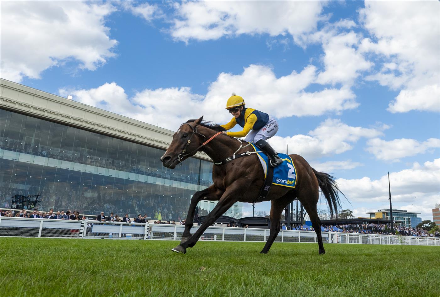 MELBOURNE, AUSTRALIA - OCTOBER 10: Rachel King riding Warwoven winning race 8, the Sportsbet Caulfield Guineas during Melbourne Racing at Caulfield Racecourse on October 10, 2026 in Melbourne, Australia. (Photo by Vince Caligiuri/Getty Images)