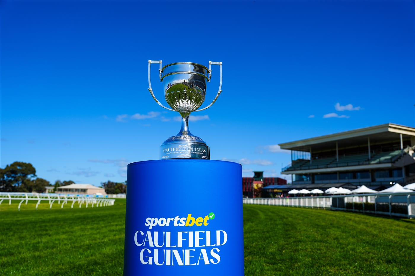 MELBOURNE, AUSTRALIA - OCTOBER 10: Caulfield Guineas trophy is seen during Melbourne Racing at Caulfield Racecourse on October 10, 2026 in Melbourne, Australia. (Photo by Vince Caligiuri/Getty Images)
