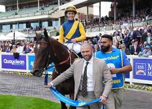 MELBOURNE, AUSTRALIA - OCTOBER 10: Rachel King riding Warwoven after winning race 8, the Sportsbet Caulfield Guineas during Melbourne Racing at Caulfield Racecourse on October 10, 2026 in Melbourne, Australia. (Photo by Vince Caligiuri/Getty Images)