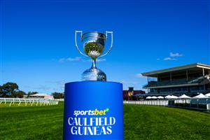 MELBOURNE, AUSTRALIA - OCTOBER 10: Caulfield Guineas trophy is seen during Melbourne Racing at Caulfield Racecourse on October 10, 2026 in Melbourne, Australia. (Photo by Vince Caligiuri/Getty Images)