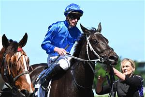 MELBOURNE, AUSTRALIA - OCTOBER 10: James McDonald riding Sequinned after winning race 2, the Thoroughbred Club Of Australia Plate during Melbourne Racing at Caulfield Racecourse on October 10, 2026 in Melbourne, Australia. (Photo by Vince Caligiuri/Getty Images)