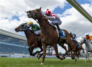 MELBOURNE, AUSTRALIA - OCTOBER 10: Ethan Brown riding  Land Legend defeats Luke Nolen riding Sheza Alibi in race 7, the Sportsbet Might And Power during Melbourne Racing at Caulfield Racecourse on October 10, 2026 in Melbourne, Australia. (Photo by Vince Caligiuri/Getty Images)