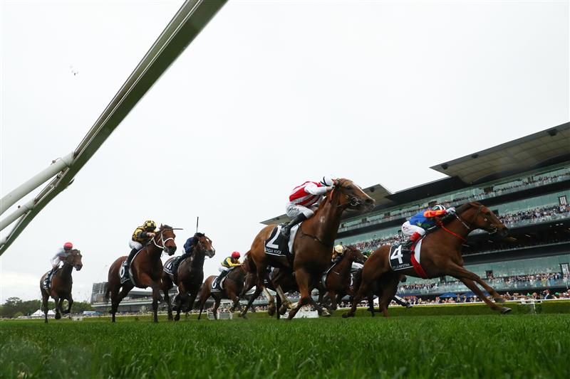 SYDNEY, AUSTRALIA - OCTOBER 19: Craig Williams riding Bella Nipotina wins Race 7 The TAB Everest during Sydney Racing - The Everest Day at Royal Randwick Racecourse on October 19, 2024 in Sydney, Australia. (Photo by Jeremy Ng/Getty Images)