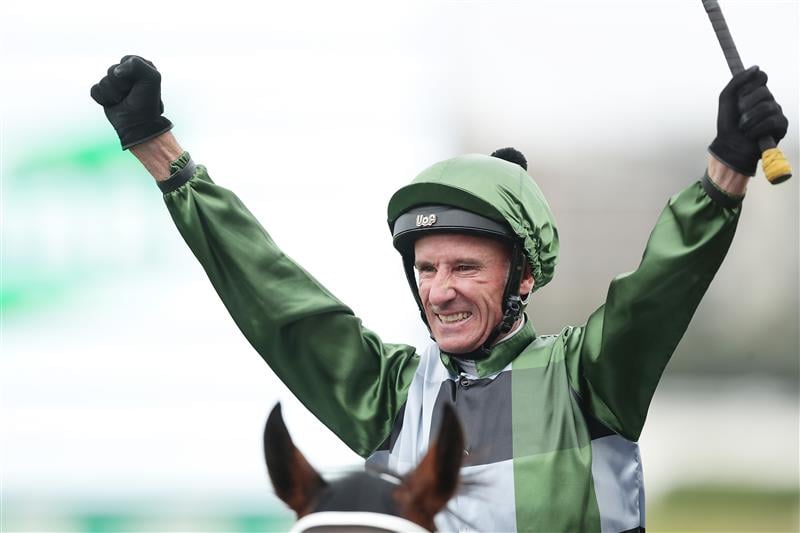 SYDNEY, AUSTRALIA - OCTOBER 19: Glen Boss riding Yes Yes Yes celebrates as he returns to scale after winning race 7 The TAB Everest during The Everest at Royal Randwick Racecourse on October 19, 2019 in Sydney, Australia. (Photo by Mark Metcalfe/Getty Images)