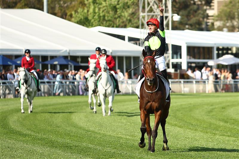 SYDNEY, AUSTRALIA - OCTOBER 14: Sam Clipperton riding Think About It  wins Race 7 The TAB Everest during Sydney Racing - TAB Everest Day at Royal Randwick Racecourse on October 14, 2023 in Sydney, Australia. (Photo by Jeremy Ng/Getty Images)