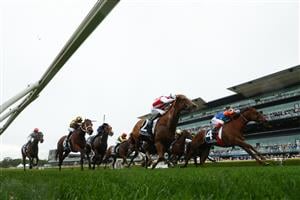 SYDNEY, AUSTRALIA - OCTOBER 19: Craig Williams riding Bella Nipotina wins Race 7 The TAB Everest during Sydney Racing - The Everest Day at Royal Randwick Racecourse on October 19, 2024 in Sydney, Australia. (Photo by Jeremy Ng/Getty Images)