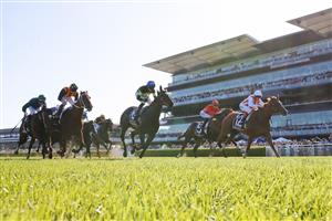 SYDNEY, AUSTRALIA - OCTOBER 15: Craig Williams on Giga Kick (R) wins race 7 the TAB Everest during Everest Day at Royal Randwick Racecourse on October 15, 2022 in Sydney, Australia. (Photo by Mark Evans/Getty Images)
