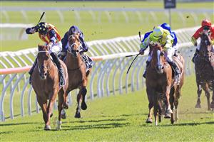 SYDNEY, AUSTRALIA - OCTOBER 16: James McDonald on Nature Strip wins the Everest during Sydney Racing at Royal Randwick Racecourse on October 16, 2021 in Sydney, Australia. (Photo by Mark Evans/Getty Images)
