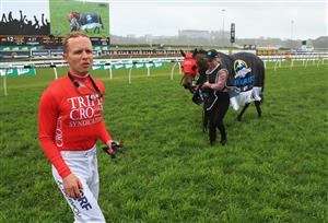 SYDNEY, AUSTRALIA - OCTOBER 13:  Kerrin McEvoy with Redzel after winning the Everest for the second year in a row during Sydney Racing at Royal Randwick Racecourse on October 13, 2018 in Sydney, Australia.  (Photo by Mark Evans/Getty Images)