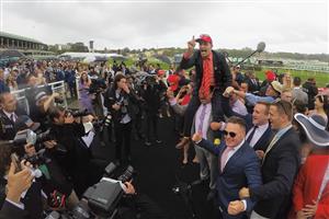 SYDNEY, AUSTRALIA - OCTOBER 13:  Kerrin McEvoy on Redzel returns to scale after winning race 7 The TAB Everest during Sydney Racing at Royal Randwick Racecourse on October 13, 2018 in Sydney, Australia.  (Photo by Mark Evans/Getty Images)