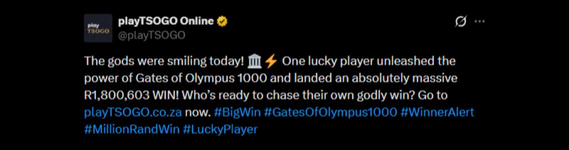 Twitter 1800K PlayTSOGO Slot Win