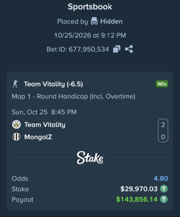 $143K win bet on Team Vitality
