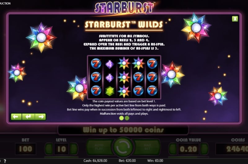 starburst slots paytable