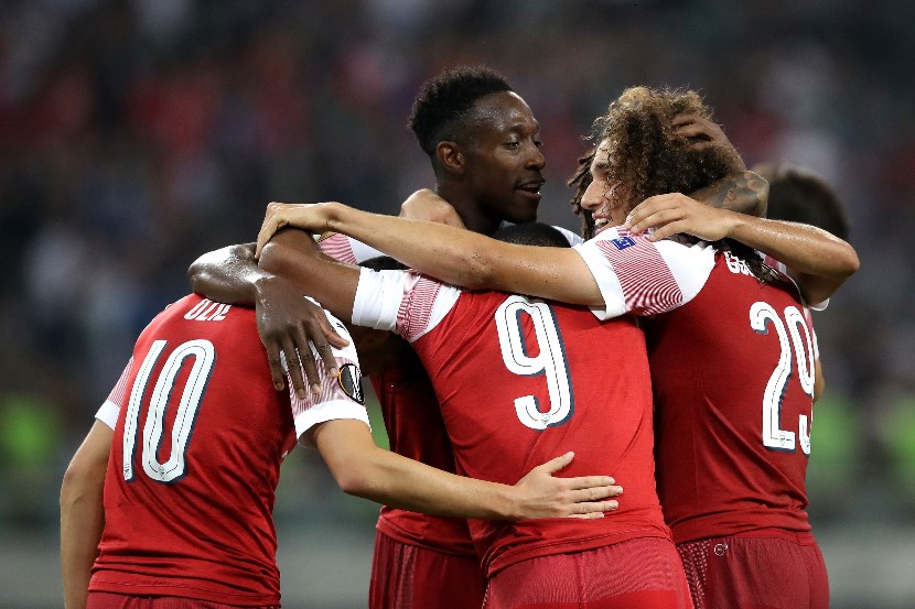 arsenal celebrating scoring eur
