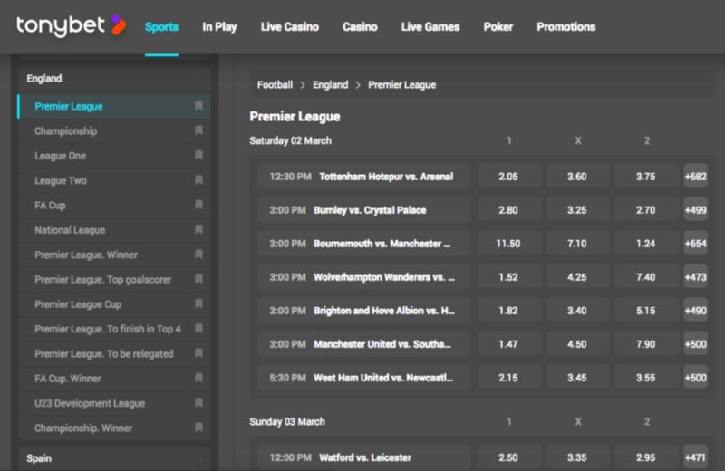 Tonybet Football Betting