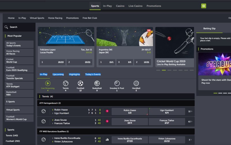 Comeon Betting Home page