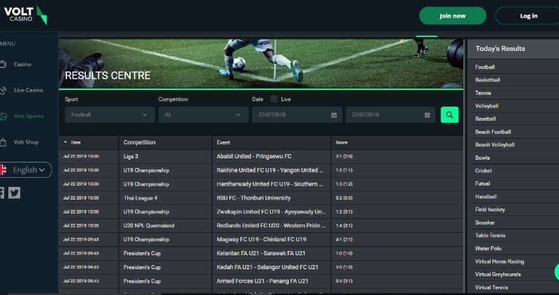 Volt Casino Sports Results Volt Casino Sports Results