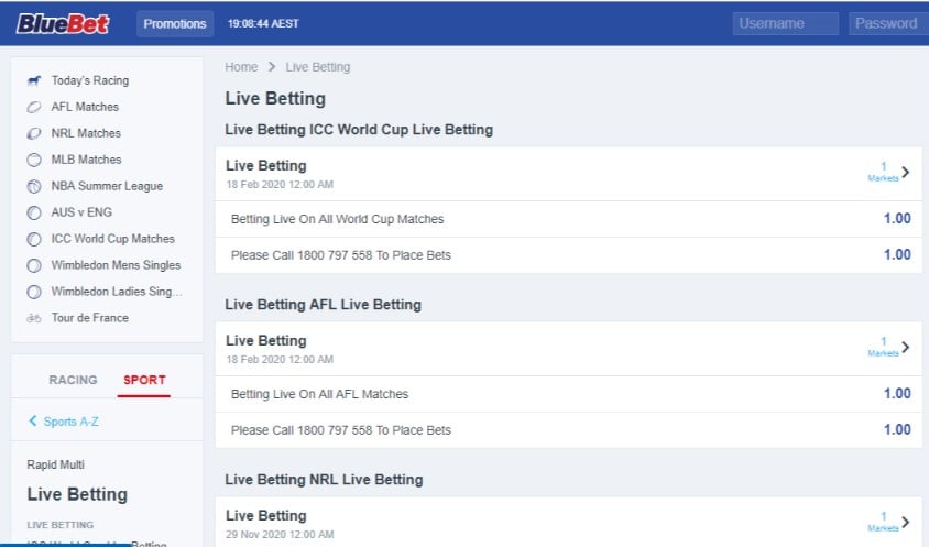 BlueBet Live Betting BlueBet Live Betting
