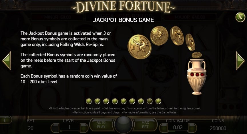 Divine Fortune Jackpot Bonus Round