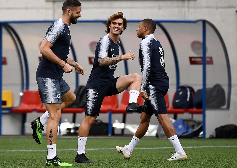 Antoine Griezmann, Olivier Giroud and Kylian Mbappe Antoine Griezmann, Olivier Giroud and Kylian Mbappe