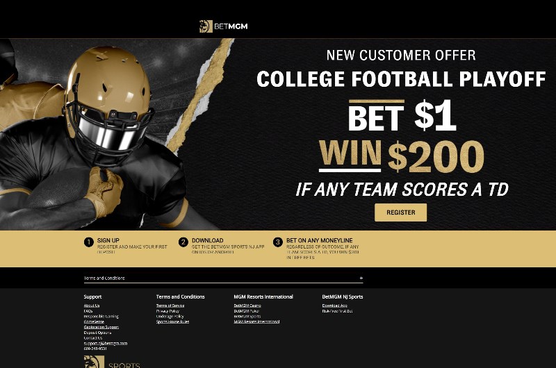 Bet $1 Get $200 Free Bet on College Football with BetMGM