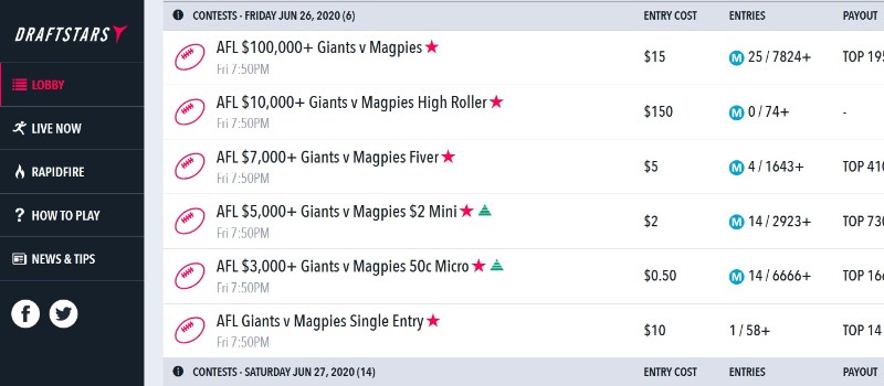 GWS vs Collingwood Draftstars