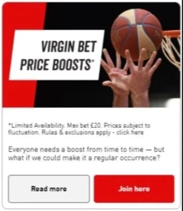 virgin bet price boosts