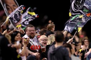 SYDNEY, AUSTRALIA - OCTOBER 02: Panthers fans celebrate during the NRL Qualifying Final match between the Penrith Panthers and the Sydney Roosters at Panthers Stadium on October 02, 2020 in Sydney, Australia. (Photo by Mark Kolbe/Getty Images)