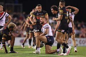 SYDNEY, AUSTRALIA - OCTOBER 02: Jared Waerea-Hargreaves of the Roosters reacts after making a mistake during the NRL Qualifying Final match between the Penrith Panthers and the Sydney Roosters at Panthers Stadium on October 02, 2020 in Sydney, Australia. (Photo by Cameron Spencer/Getty Images)