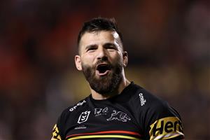 SYDNEY, AUSTRALIA - OCTOBER 02: Josh Mansour of the Panthers celebrates winning the NRL Qualifying Final match between the Penrith Panthers and the Sydney Roosters at Panthers Stadium on October 02, 2020 in Sydney, Australia. (Photo by Mark Kolbe/Getty Images)