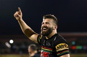 SYDNEY, AUSTRALIA - OCTOBER 02: Josh Mansour of the Panthers celebrates winning the NRL Qualifying Final match between the Penrith Panthers and the Sydney Roosters at Panthers Stadium on October 02, 2020 in Sydney, Australia. (Photo by Cameron Spencer/Getty Images)
