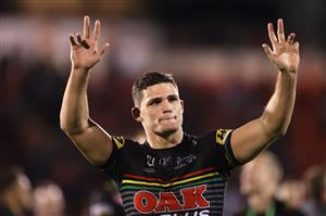SYDNEY, AUSTRALIA - OCTOBER 02: Nathan Cleary of the Panthers celebrates after winning the NRL Qualifying Final match between the Penrith Panthers and the Sydney Roosters at Panthers Stadium on October 02, 2020 in Sydney, Australia. (Photo by Cameron Spencer/Getty Images)