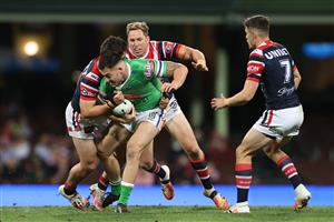 SYDNEY, AUSTRALIA - OCTOBER 09: Nick Cotric of the Raiders is tackled during the NRL Semi Final match between the Sydney Roosters and the Canberra Raiders at the Sydney Cricket Ground on October 09, 2020 in Sydney, Australia. (Photo by Cameron Spencer/Getty Images)
