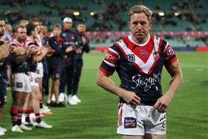 SYDNEY, AUSTRALIA - OCTOBER 09: Mitchell Aubusson of the Roosters leaves the field after playing in his last NRL match after the NRL Semi Final match between the Sydney Roosters and the Canberra Raiders at the Sydney Cricket Ground on October 09, 2020 in Sydney, Australia. (Photo by Cameron Spencer/Getty Images)