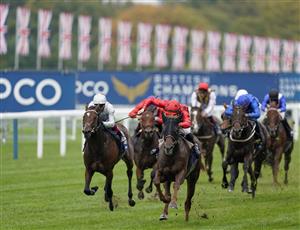 ASCOT, ENGLAND - OCTOBER 17: Pierre-Charles Boudot riding The Revenant (red) win The Queen Elizabeth II Stakes during the Qipco British Champions Day at Ascot Racecourse on October 17, 2020 in Ascot, England. Owners are allowed to attend if they have a runner at the meeting otherwise racing remains behind closed doors to the public due to the Coronavirus pandemic. (Photo by Alan Crowhurst/Getty Images)