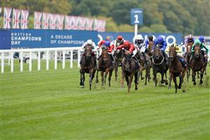 ASCOT, ENGLAND - OCTOBER 17: Pierre-Charles Boudot riding The Revenant (red) win The Queen Elizabeth II Stakes during the Qipco British Champions Day at Ascot Racecourse on October 17, 2020 in Ascot, England. Owners are allowed to attend if they have a runner at the meeting otherwise racing remains behind closed doors to the public due to the Coronavirus pandemic. (Photo by Alan Crowhurst/Getty Images)