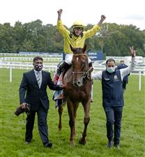 ASCOT, ENGLAND - OCTOBER 17: Tom Marquand after riding Addeybb to win The Qipco Champion Stakes during the Qipco British Champions Day at Ascot Racecourse on October 17, 2020 in Ascot, England. Owners are allowed to attend if they have a runner at the meeting otherwise racing remains behind closed doors to the public due to the Coronavirus pandemic. (Photo by Alan Crowhurst/Getty Images)