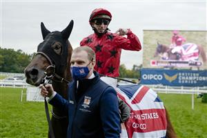 ASCOT, ENGLAND - OCTOBER 17: Pierre-Charles Boudot after riding The Revenant to win The Queen Elizabeth II Stakes during the Qipco British Champions Day at Ascot Racecourse on October 17, 2020 in Ascot, England. Owners are allowed to attend if they have a runner at the meeting otherwise racing remains behind closed doors to the public due to the Coronavirus pandemic. (Photo by Alan Crowhurst/Getty Images)