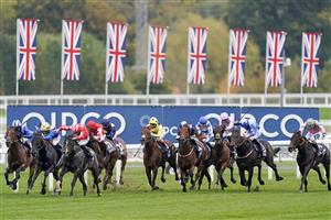 ASCOT, ENGLAND - OCTOBER 17: Tom Marquand riding Njord (3L, red) wins The Balmoral Handicap during the Qipco British Champions Day at Ascot Racecourse on October 17, 2020 in Ascot, England. Owners are allowed to attend if they have a runner at the meeting otherwise racing remains behind closed doors to the public due to the Coronavirus pandemic. (Photo by Alan Crowhurst/Getty Images)