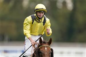 ASCOT, ENGLAND - OCTOBER 17: Tom Marquand after riding Addeybb to win The Qipco Champion Stakes during the Qipco British Champions Day at Ascot Racecourse on October 17, 2020 in Ascot, England. Owners are allowed to attend if they have a runner at the meeting otherwise racing remains behind closed doors to the public due to the Coronavirus pandemic. (Photo by Alan Crowhurst/Getty Images)