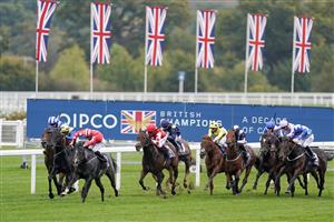ASCOT, ENGLAND - OCTOBER 17: Tom Marquand riding Njord (3L, red) wins The Balmoral Handicap during the Qipco British Champions Day at Ascot Racecourse on October 17, 2020 in Ascot, England. Owners are allowed to attend if they have a runner at the meeting otherwise racing remains behind closed doors to the public due to the Coronavirus pandemic. (Photo by Alan Crowhurst/Getty Images)