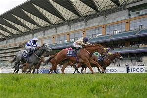 ASCOT, ENGLAND - OCTOBER 17: Hollie Doyle riding Glen Shiel (C, gold) win The Qipco British Champions Sprint Stakes during the Qipco British Champions Day at Ascot Racecourse on October 17, 2020 in Ascot, England. Owners are allowed to attend if they have a runner at the meeting otherwise racing remains behind closed doors to the public due to the Coronavirus pandemic. (Photo by Alan Crowhurst/Getty Images)