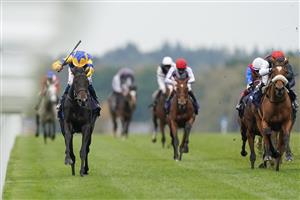 ASCOT, ENGLAND - OCTOBER 17: William Buick riding Wonderful Tonight (L, yellow/blue) win The Qipco British Champions Fillies & Mares Stakes during the Qipco British Champions Day at Ascot Racecourse on October 17, 2020 in Ascot, England. Owners are allowed to attend if they have a runner at the meeting otherwise racing remains behind closed doors to the public due to the Coronavirus pandemic. (Photo by Alan Crowhurst/Getty Images)